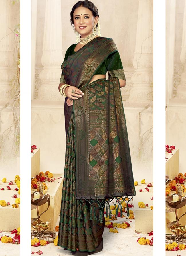 Sattin Silk Green Traditional Wear Weaving Saree